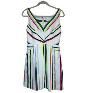 MILLY St. Tropez Allison Dress Sleeveless V-Neck Florescent Stripes Pockets 4